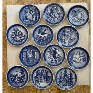 Royal Copenhagen Hans Christian Vintage Blue & White Ceramic Storybook 3” Plates